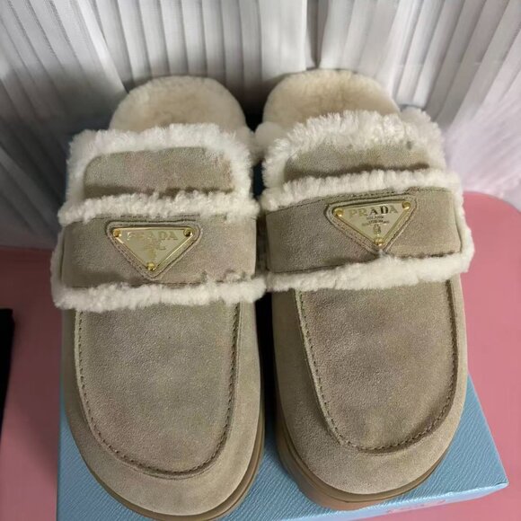Prada Beige Suede Shearling Mules Size 39 - Picture 7 of 7